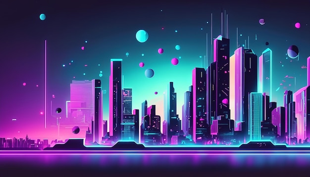 Ein futuristisches Neon-Stadtbild mit Neonleuchtung und Wolkenkratzern als Hintergrundtapeten