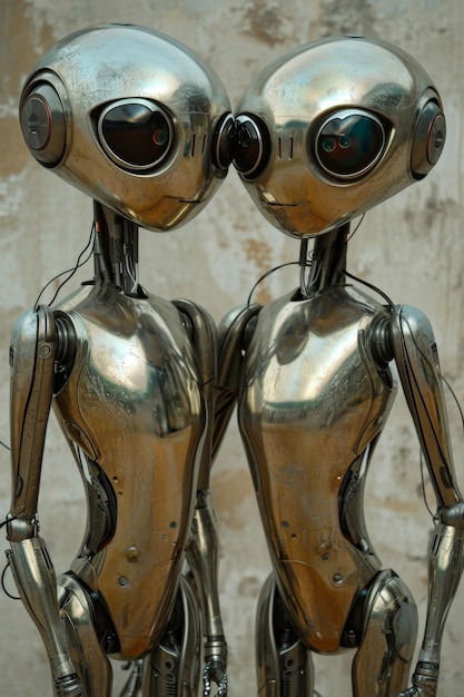 Ein futuristisches romantisches Paar ein Mann und eine Frau sind Roboter