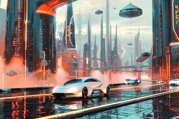 Ein futuristisches Stadtbild mit autonomen Autos ar generative ai