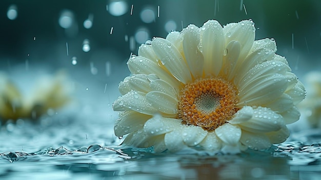 Ein Gänseblümchen, das wie Regentropfen fällt und ein Gefühl der Bewegung erzeugt.
