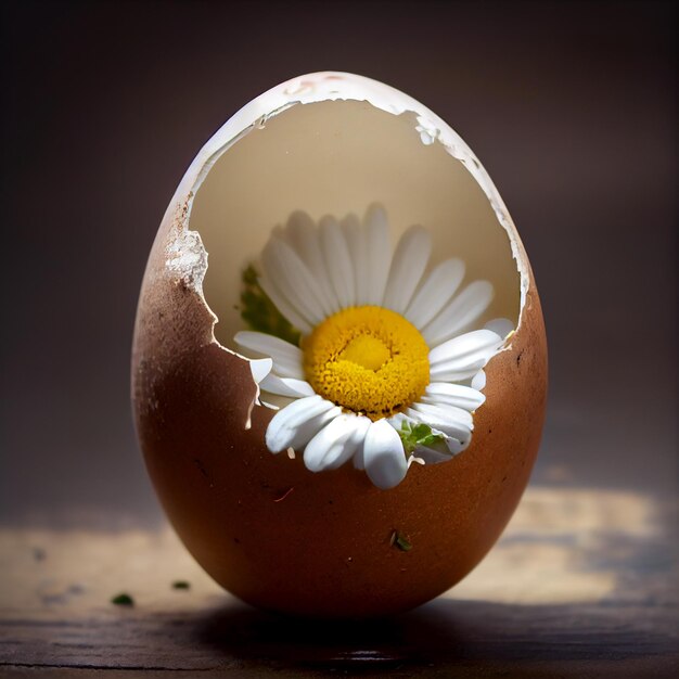 Ein Gänseblümchen in einem Ei mit dem Wort Daisy darauf.