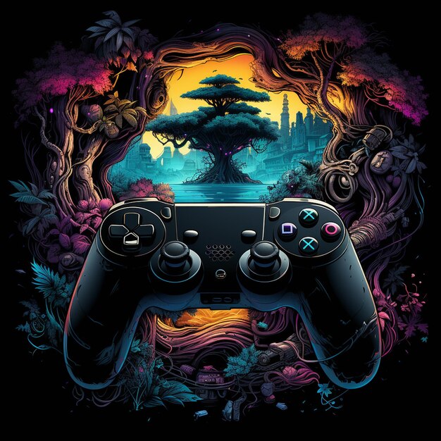 Foto ein game-controller-grafik-t-shirt-design