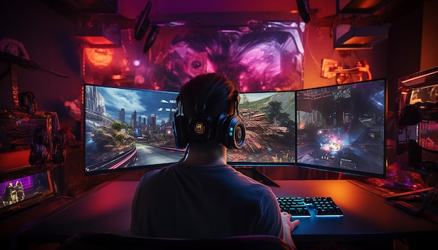 Ein Gamer spielt auf einem Desktop-PC-Computer-Gaming-Illustration Kommerzielle Fotografie