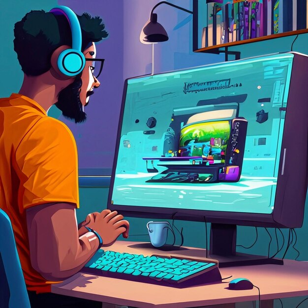 Ein Gamer spielt mit dem Desktop