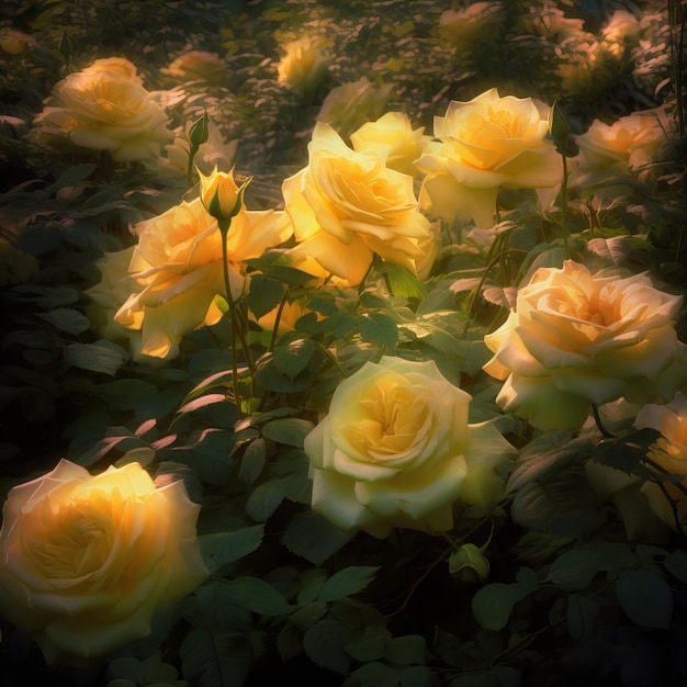 Ein Garten mit gelben Rosen