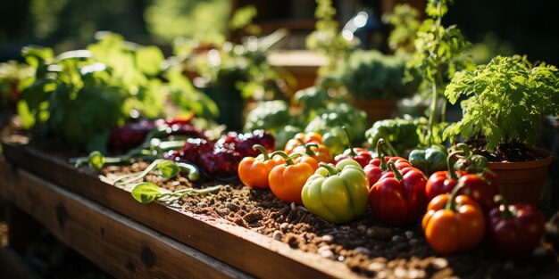 Ein Garten mit Gemüse und Kräutern im Hintergrund