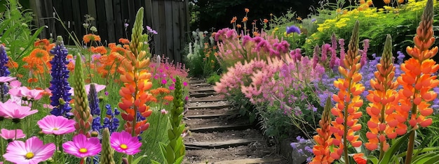 Ein Garten voller lebendiger Blumen und Pflanzen