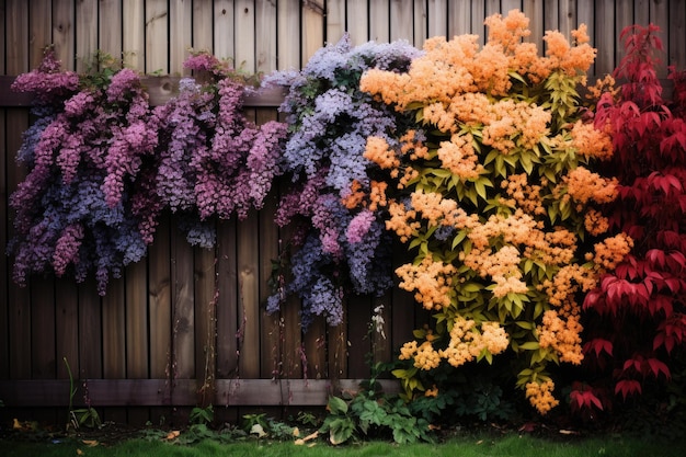 ein Gartenzaun mit lila Blumen.