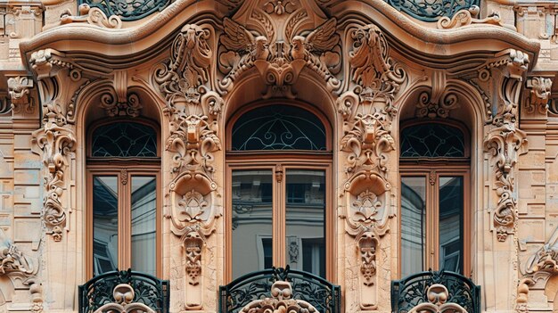 Foto ein gebäude mit einem balkon, auf dem anthropia steht