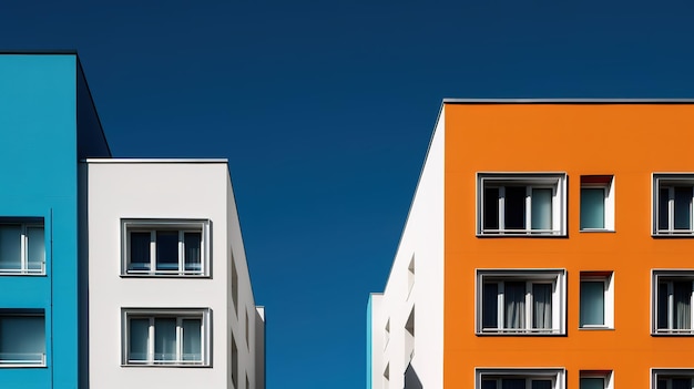 Ein Gebäude mit orange-weißer Außenfassade