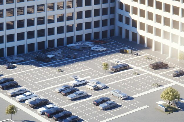 Foto ein gebäude und ein parkplatz rendern einen isometrischen tagesmittag