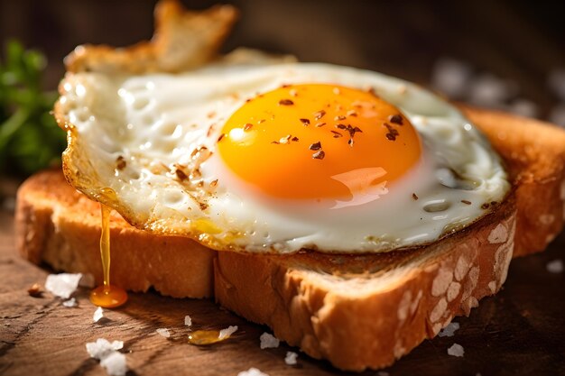 Ein gebratenes Ei auf einem Stück Toast