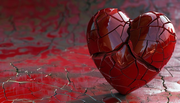Ein gebrochenes purpurrotes dreidimensionales Herz symbolisiert die Zerbrechlichkeit der Demokratie.