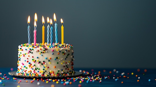 ein Geburtstagskuchen mit angezündeten Kerzen, die den Glückwunsch zum Geburtstag sagen