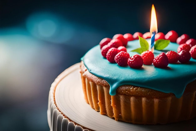 Ein Geburtstagskuchen mit einer Kerze, auf der "Geburtstag" steht.