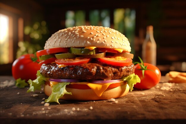 Ein gegrillter Cheeseburger mit Tomaten auf einem Sesambrötchen ist eine köstliche Option