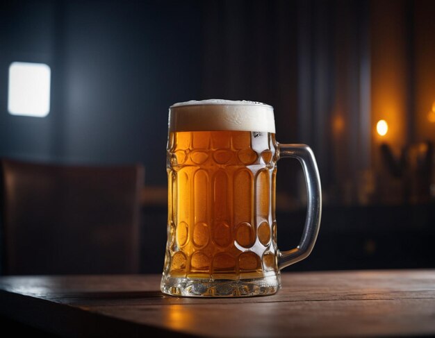 Foto ein gekühltes glas bier vor einem düsteren hintergrund