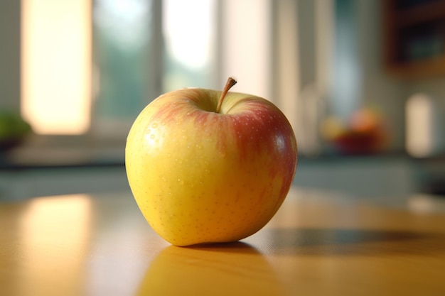 Ein gelber Apfel auf einem Tisch