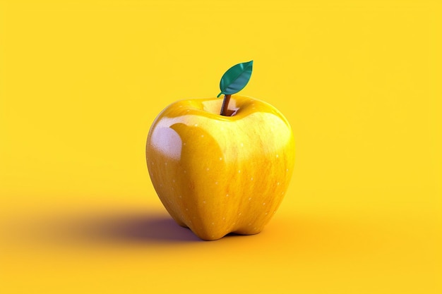 ein gelber Apfel mit einem grünen Blatt ist auf dem Bild dargestellt.