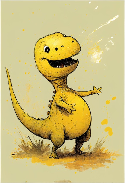 Ein gelber Dinosaurier mit dem Wort T-Rex darauf