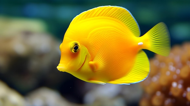 Foto ein gelber fisch, der im wasser schwimmt