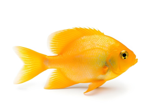 Ein gelber Fisch mit weißem Hintergrund