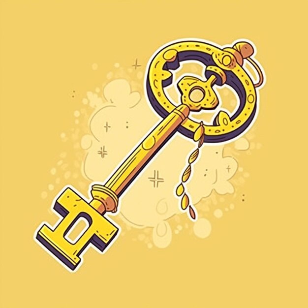 Foto ein gelber hintergrund mit einem schlüssel und einem schlüsselloch