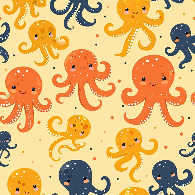 ein gelber Hintergrund mit Oktopus und Oktopus darauf