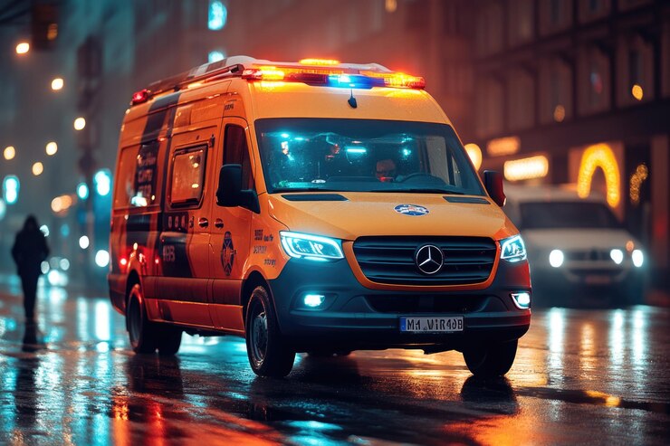 Foto ein gelber lieferwagen mit nummernschildnummer 818