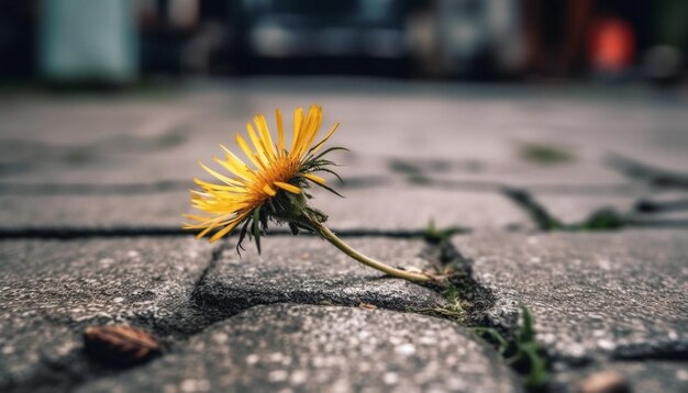 Foto ein gelber löwenzahn blüht als einzelne blume auf einer von ki erzeugten naturwiese