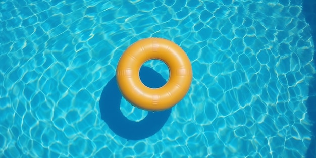 Ein gelber Rettungsring in einem Schwimmbad mit einem Ring in der Mitte.