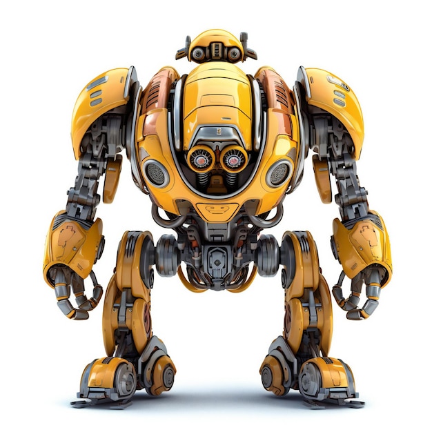 Ein gelber Roboter isoliert auf weißem Hintergrund