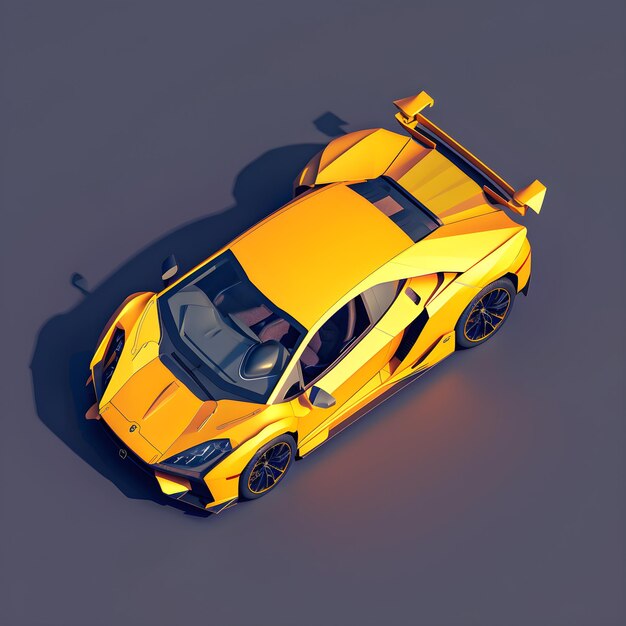 Ein gelber Sportwagen im Low-Poly-Stil