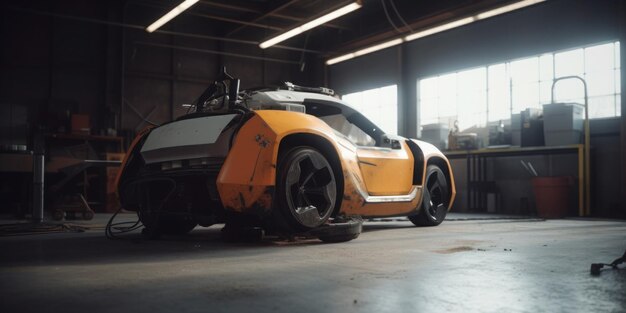 Ein gelber Sportwagen in der Garage