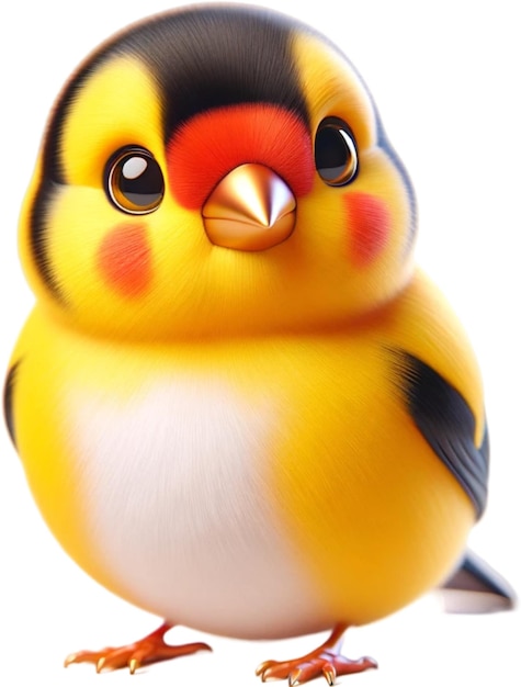 ein gelber und roter Vogel mit einem roten Fleck auf seinem Gesicht