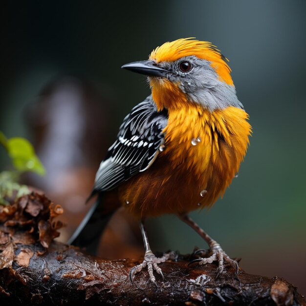 ein gelber und schwarzer Vogel steht auf einem Baumzweig