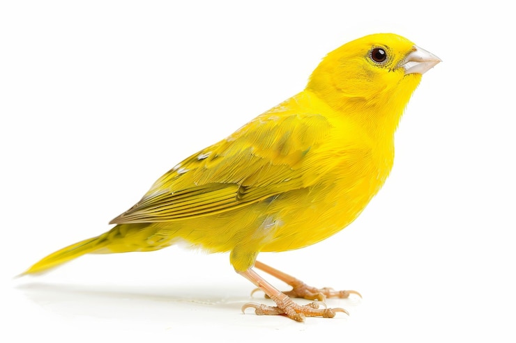 Foto ein gelber vogel steht auf einem weißen hintergrund