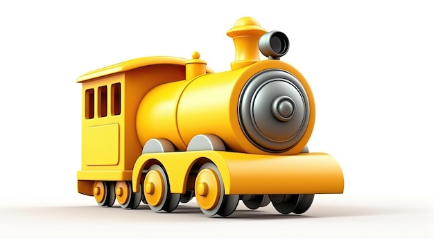 Ein gelber Zug mit gelbem Oberteil und schwarzen und grauen Rädern.