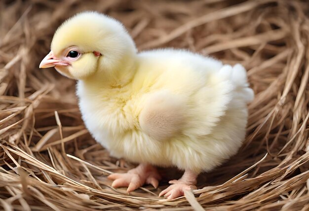 ein gelbes Hühnchen sitzt in einem Nest mit einer Babyente