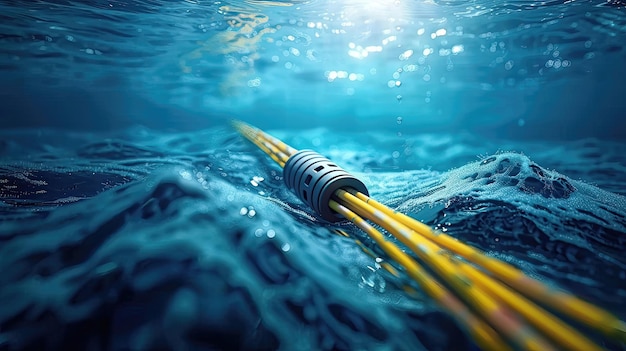 Ein gelbes Kabel ist im Wasser.