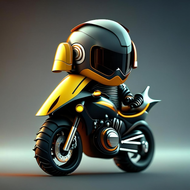 ein gelbes Motorrad mit Helm drauf