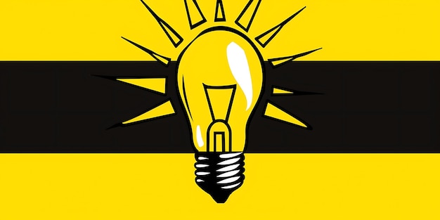 ein gelbes Plakat mit einer Glühbirne und einem Stern darauf