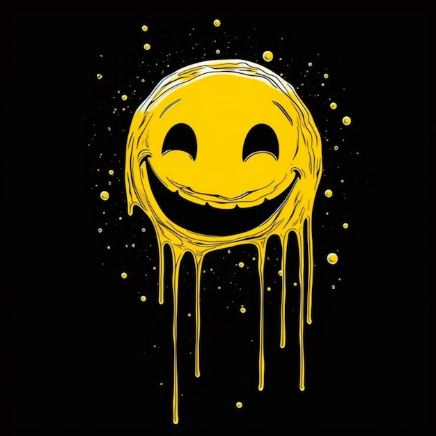 ein gelbes Smiley-Gesicht, das auf einem schwarzen Hintergrund heruntertropft, generative KI