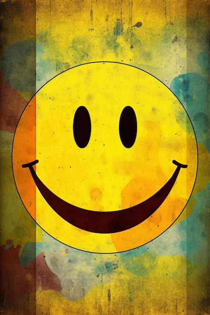 Foto ein gelbes smiley-gesicht mit einem lila lächeln darauf.