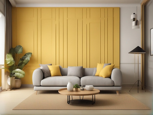 Ein gelbes Sofa im Wohnzimmer