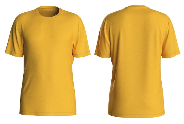 ein gelbes T-Shirt mit dem Rücken, das den Rücken und die Rückseite des Rückens zeigt