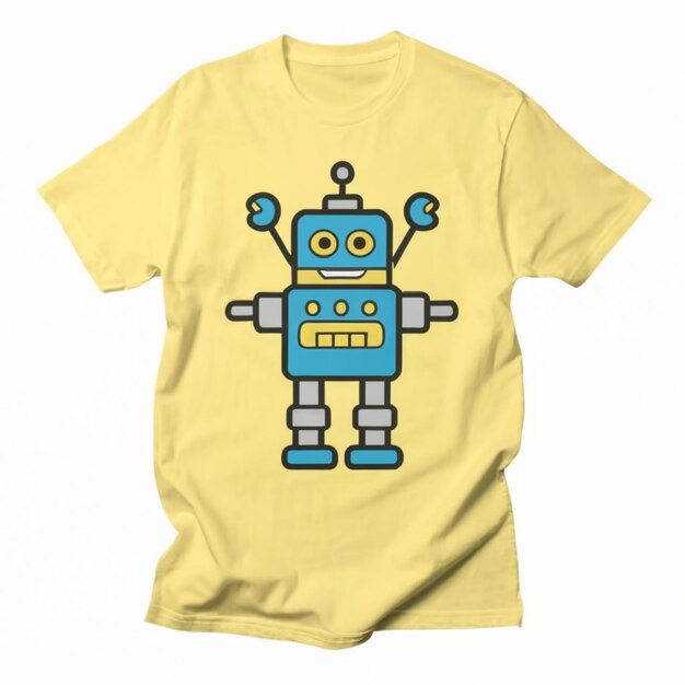 ein gelbes T-Shirt mit einem blauen Roboter