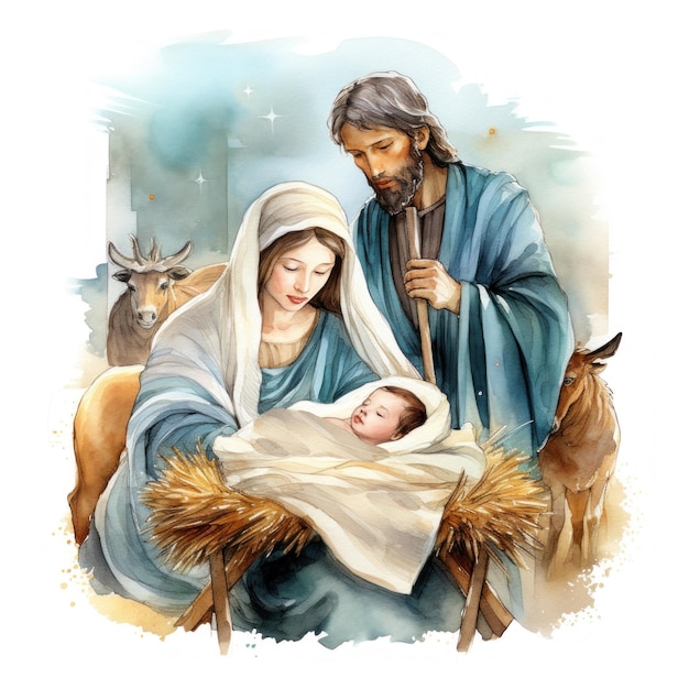 Foto ein gemälde, auf dem jesus das baby jesus in den händen hält