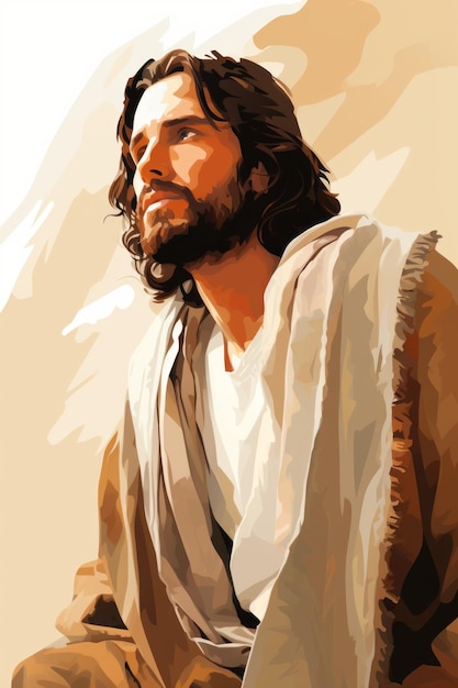 ein Gemälde, auf dem Jesus mit geschlossenen Augen sitzt