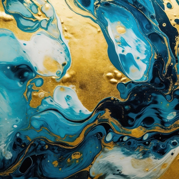 Ein Gemälde aus einem blau-goldenen Gemälde mit goldenem Hintergrund.